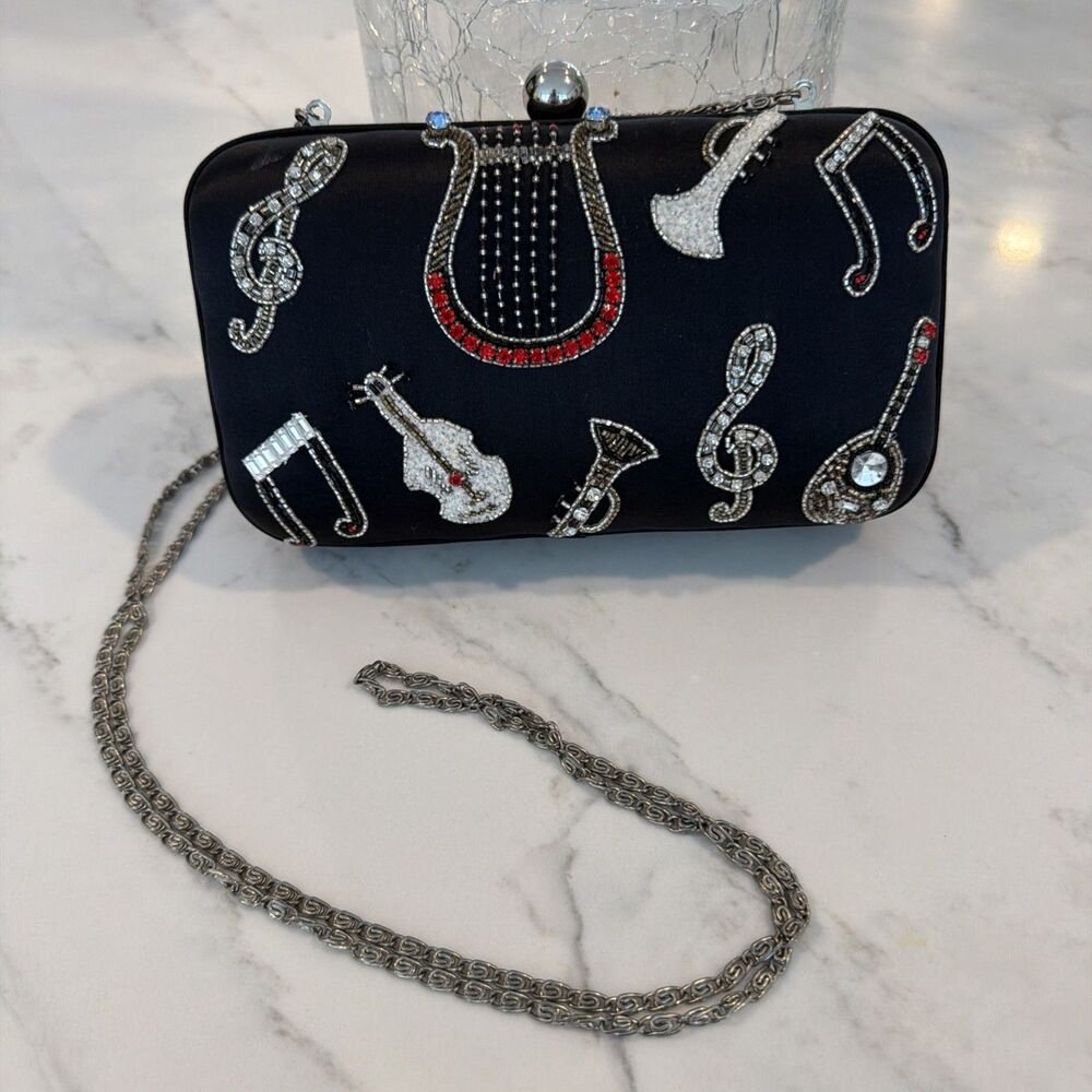 RARE Tiana New York Handmade Satin Beaded Musical Instrument Clutch Artisanal